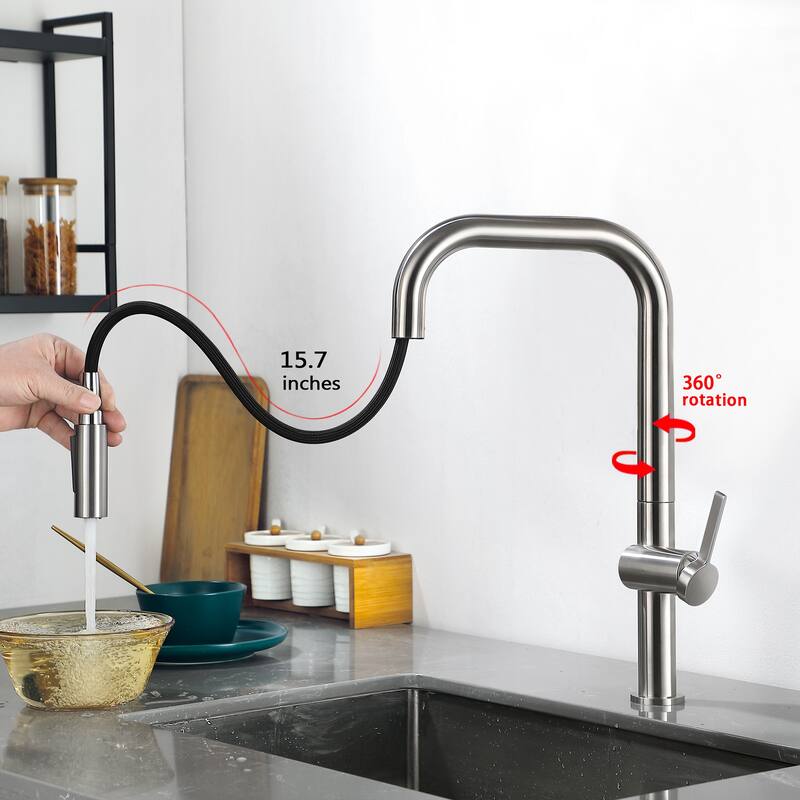 Single Handle Pull Down Sprayer Kitchen Faucet with Brushed Nickel
