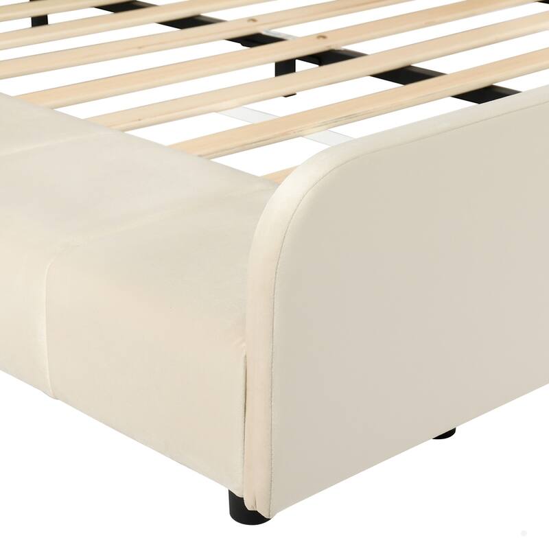 Upholstered Grounded Bed Mother & Child Bed with Bedside Desk and Little Round Stool