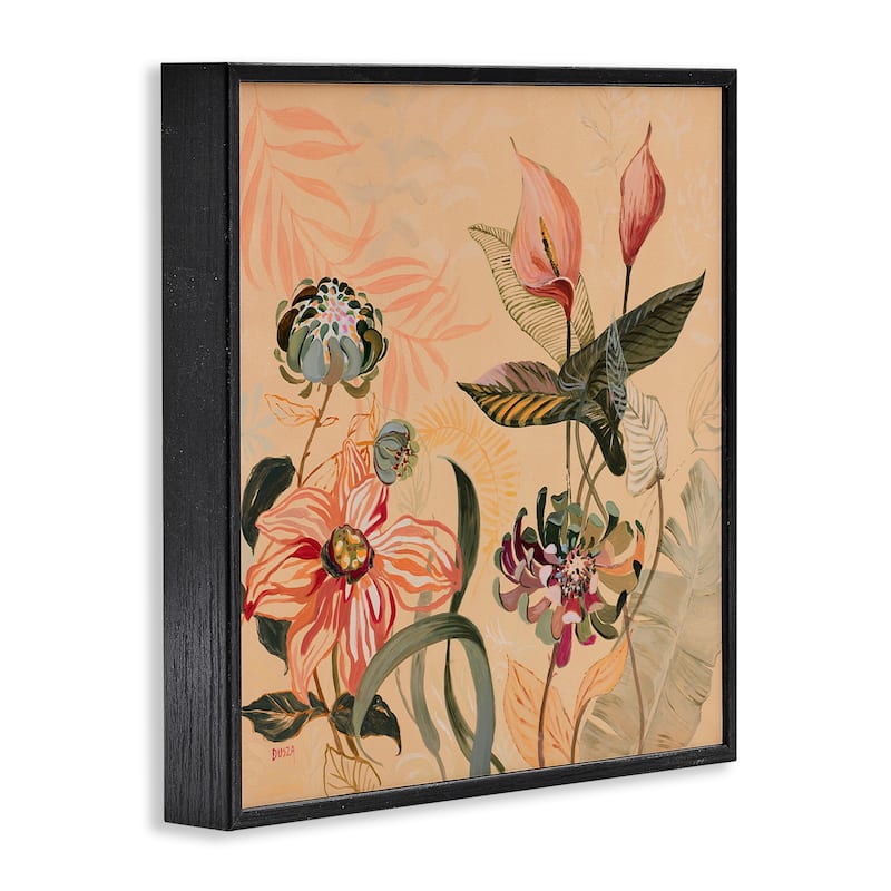 Stupell Tropical Foliage & Blooms Framed Giclee Art Design By Dusza
