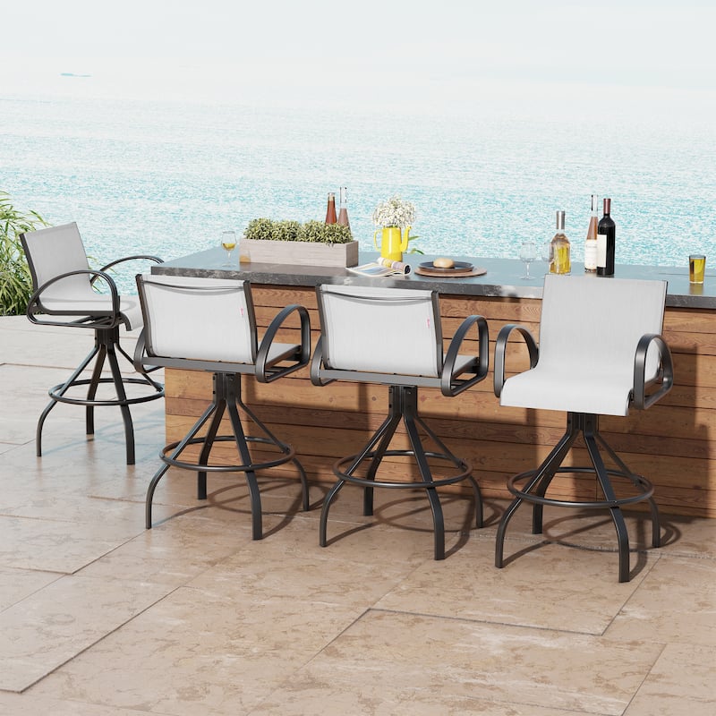 Outdoor Patio Swivel Aluminum Bar Stools Sunbrella Textilene Fabric