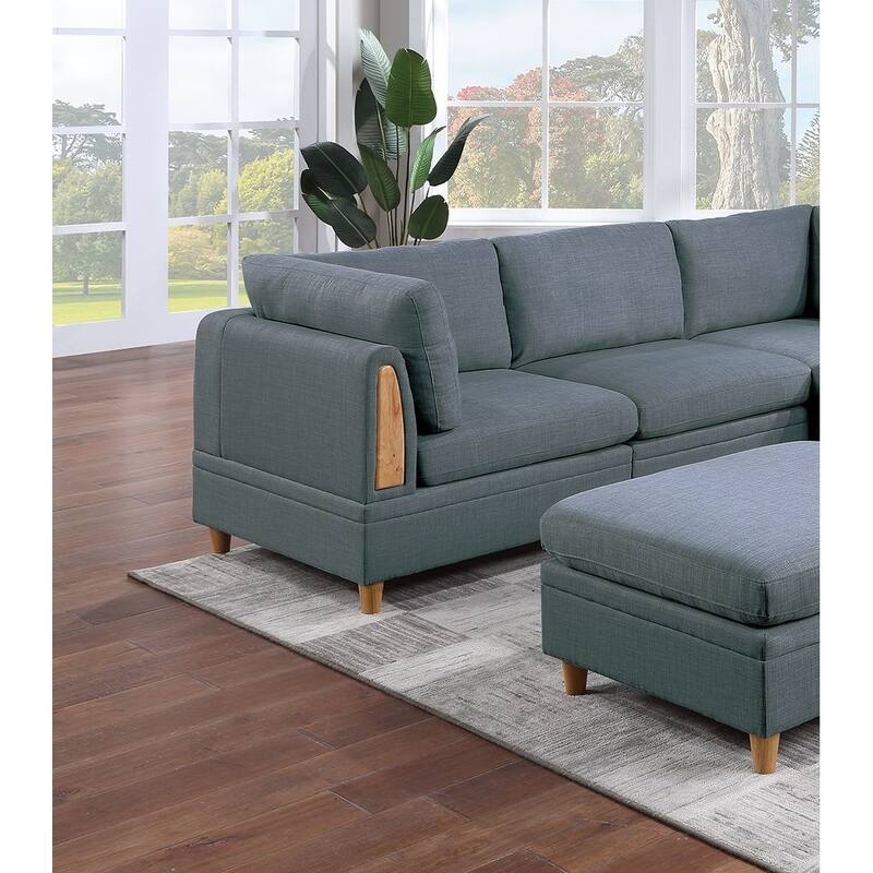 6pc Steel Gray Fabric Modular Sectional Sofa Set with Ottoman & Contemporary Style