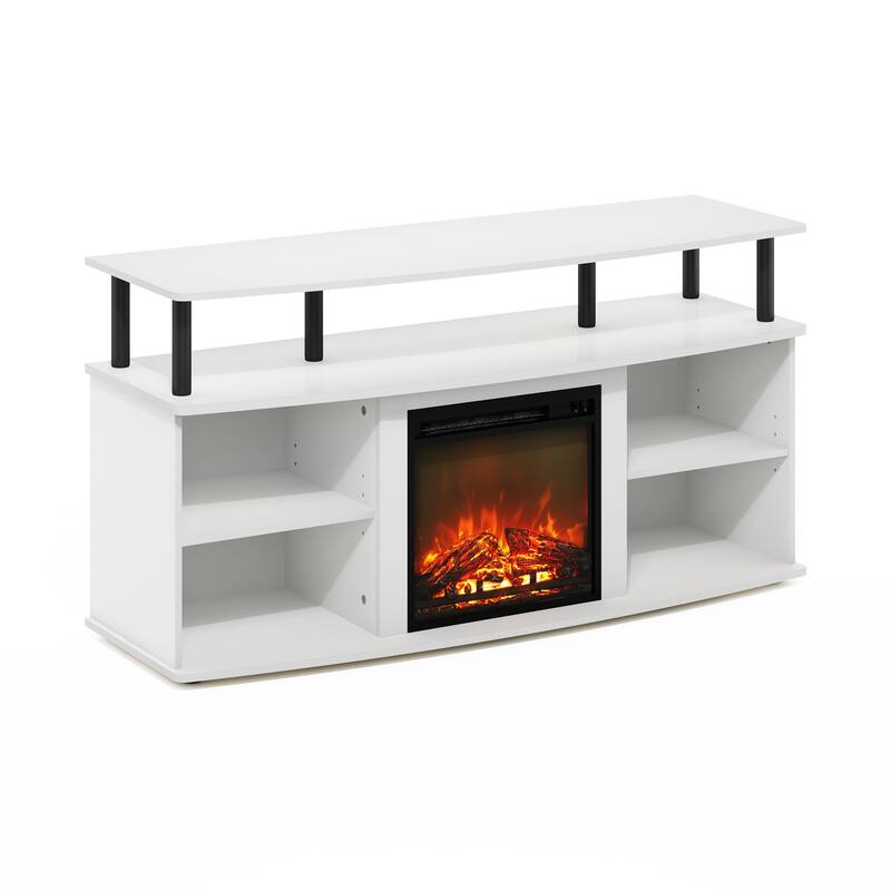 Furinno Jensen Open Shelving Storage Fireplace Entertainment Center for TV up to 55 Inch - Solid White/Black