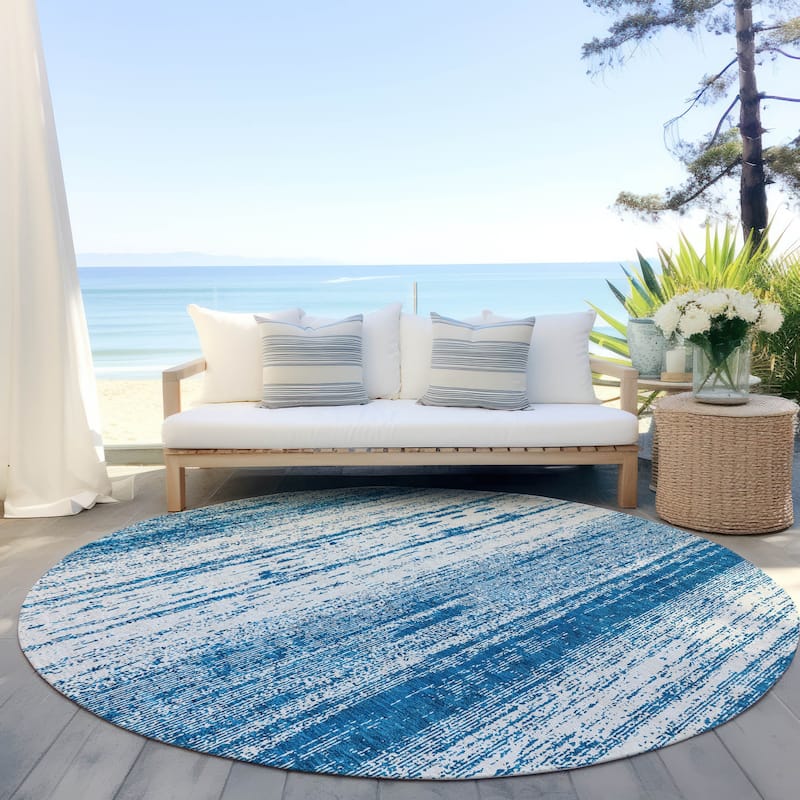 Machine Washable Indoor/ Outdoor Chantille Ombre Stripes Rug - Navy - 8' x 8'