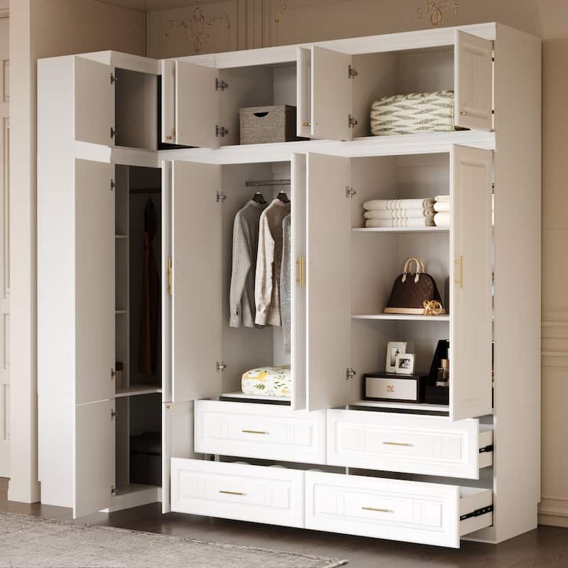 93.9"H/74.2"H Armoires Wardrobe Closet Cabinet Hanging Drawers Storage