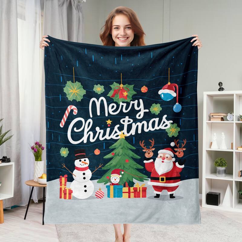 Christmas Prints Fleece Blanket Holiday Theme Fuzzy Warm and Cozy Throw Blanket - 30"x40" - Dark Slate Gray