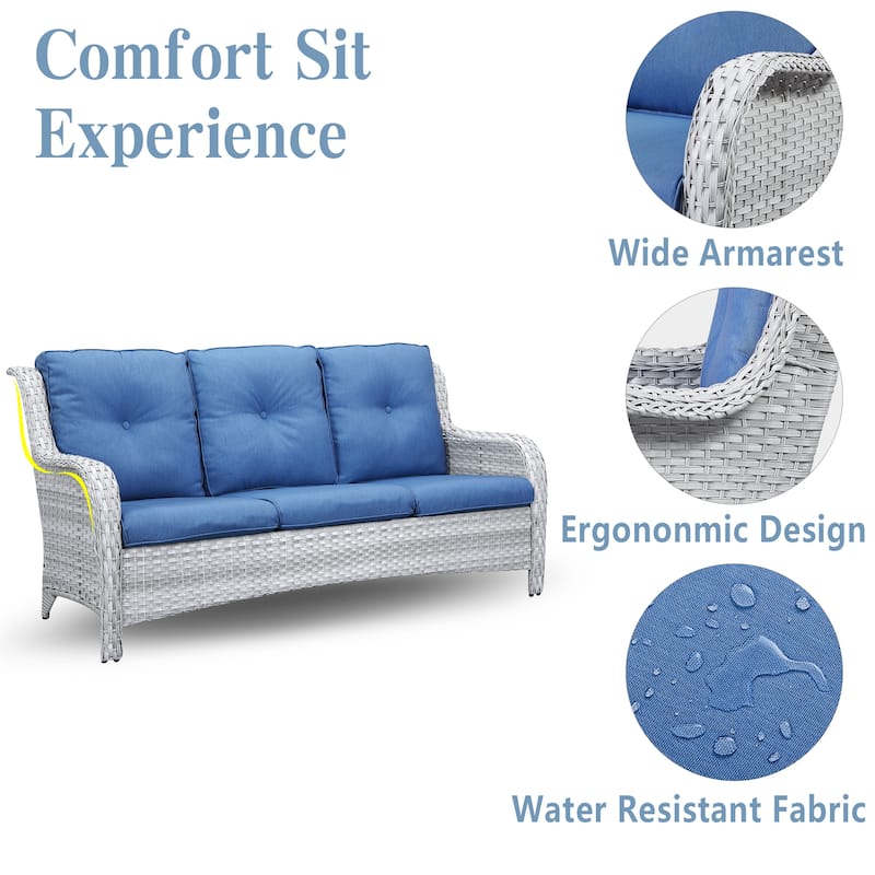 Pocassy Patio Outdoor 3-Seat Sofa with Cushion