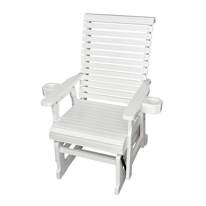 Fortune Candy Patio Glider for One Person, with Horizontal Slat Back, Cup Holder & Deep Contoured Seat – 600 lb