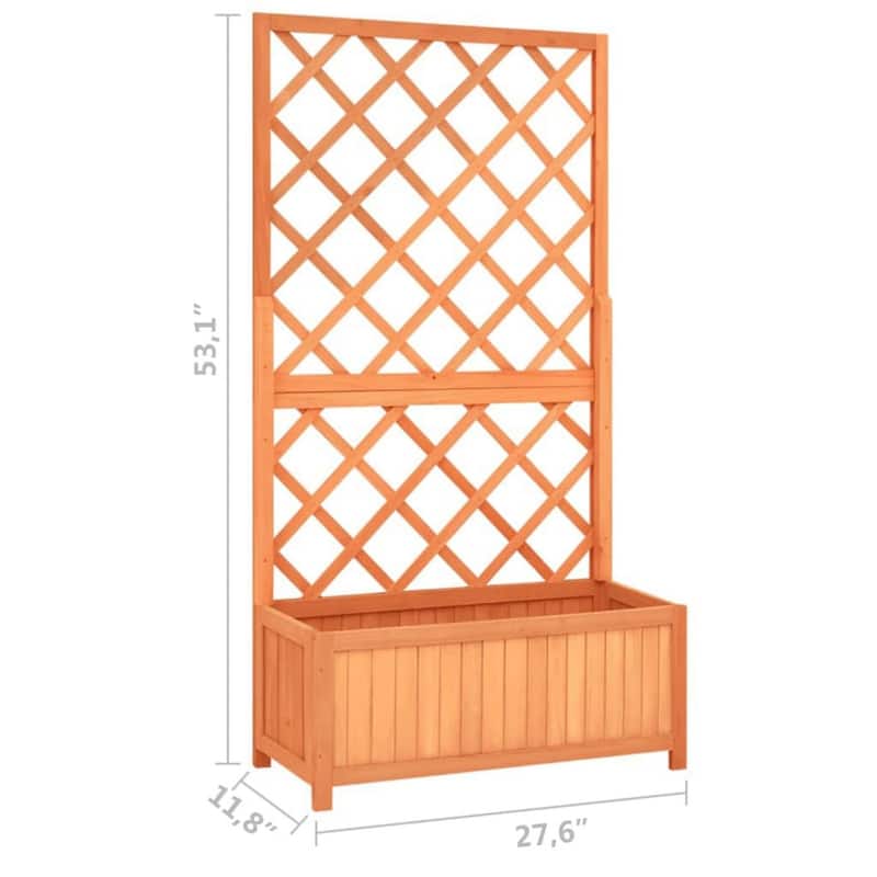 Simi Outdoor Garden Flower Bed Planter with Trellis 28 Inch Brown Wood