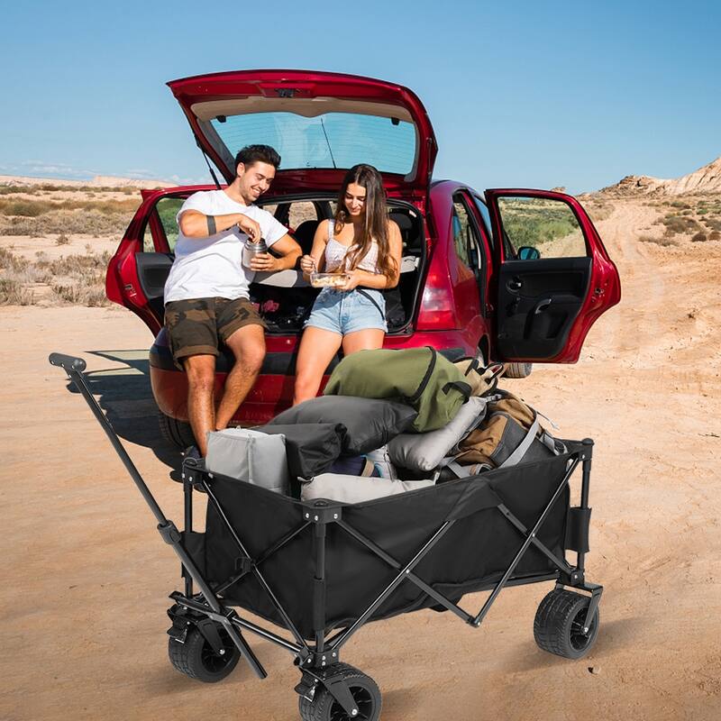 Collapsible Folding Wagon with Big All-Terrain Beach Wheels, Adjustable Handle