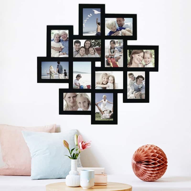 Adeco 12 Opening 4 x 6" Black Collage Wall Picture Frame