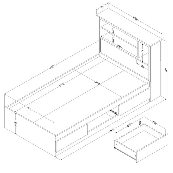 South Shore Vito Mates Bed With Bookcase Headboard Set