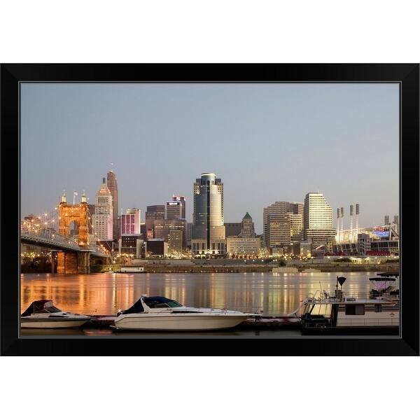 Shop Roebling Suspension Bridge Over The Ohio River And Cincinnati Skyline Ohio Black Framed Print On Sale Overstock 30190278