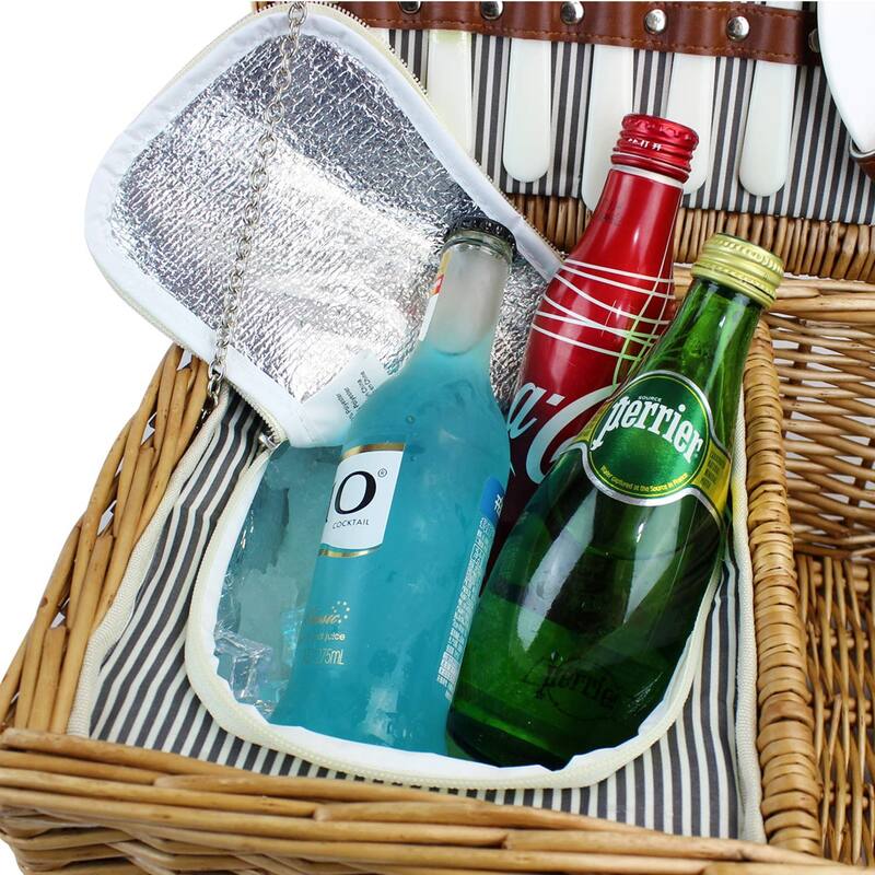 Picnic Basket for 2, Willow Hamper Set with Insulated Compartment, Handmade Large Wicker Picnic Basket Set with Utensils Cutlery
