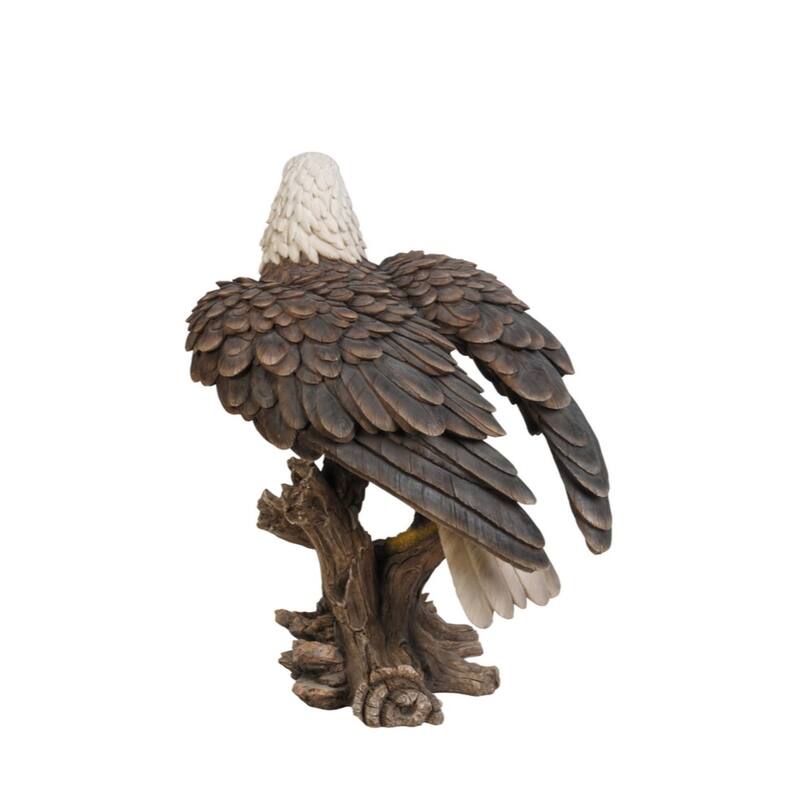 17.5" Brown Contemporary Bald Eagle on Stump with Wings Out Statue