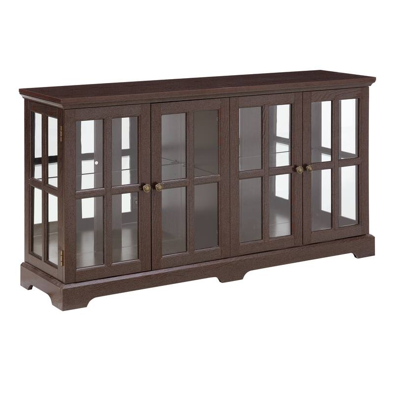 LED Antique Glass Curio Display Cabinet Showcase with 4 Lattice Doors
