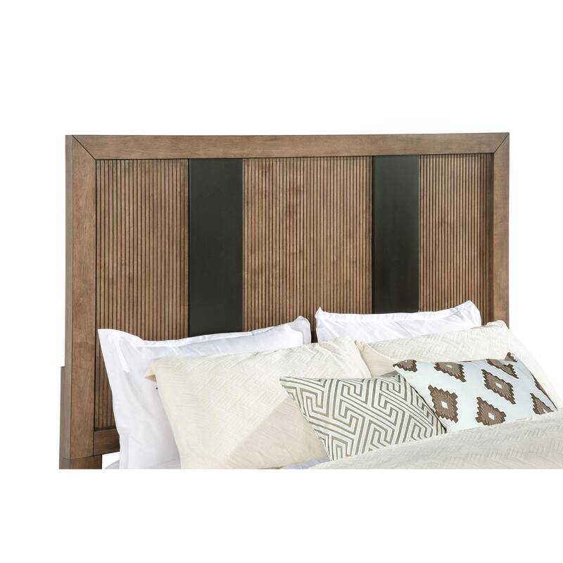 Reon Queen Platform Bed w 2 Storage Drawers, Reeded Ash Brown Black