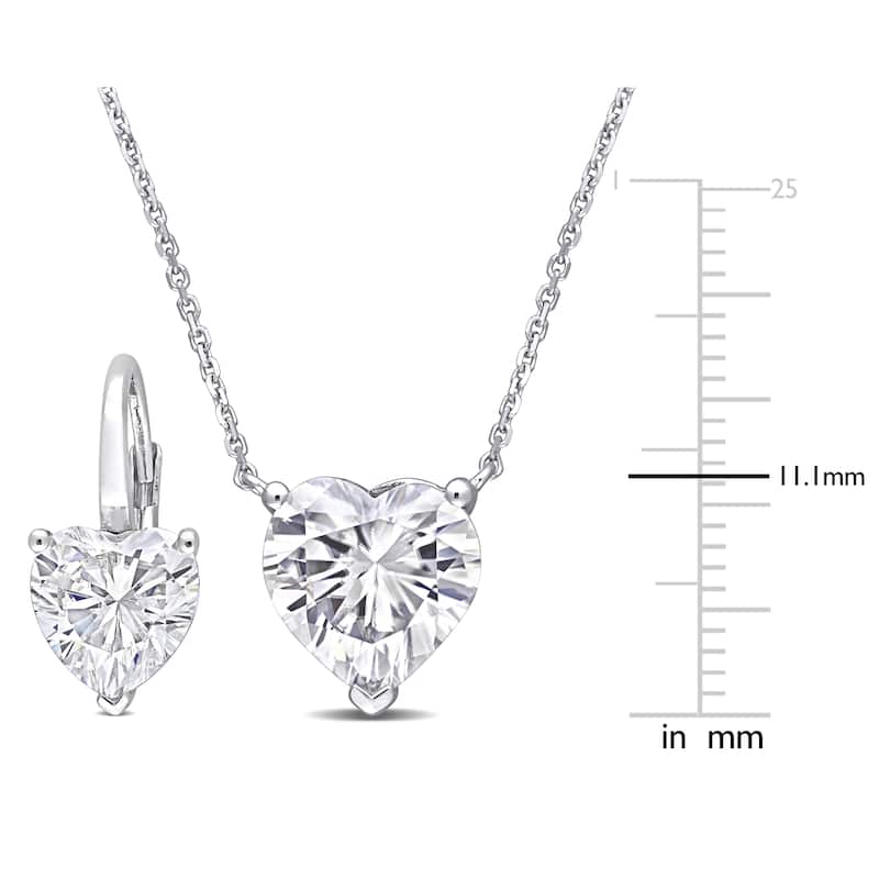 Miadora 7 1/2ct DEW Heart Shape Created Moissanite Solitaire Leverback Earrings & Necklace Set in 14k White Gold