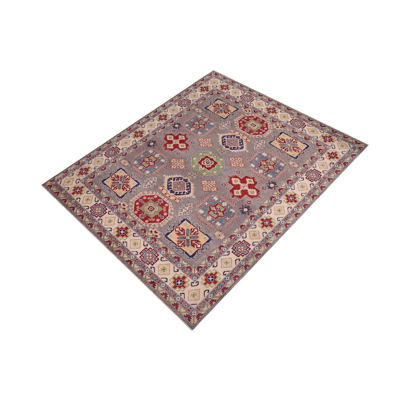 Southwestern Kazak Sonia Gray/Natural Wool Rug - 8'0'' x 10'0''