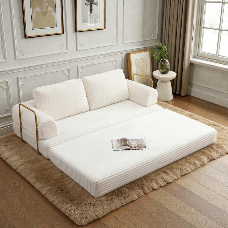 Convertible Sofa Bed Futon, Corduroy Folding Floor Couch with Pillows, Boneless Sleeper Mattress for Living Room