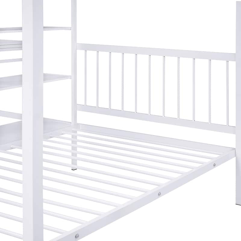 Roomfitters Full over Twin Metal Bunk Bed with Integrated Desk, Shelves and Side Ladder