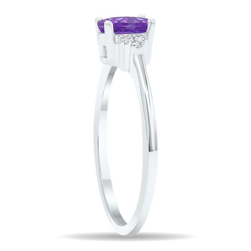 Women's Amethyst and Diamond Half Moon Ring in 10K White Gold