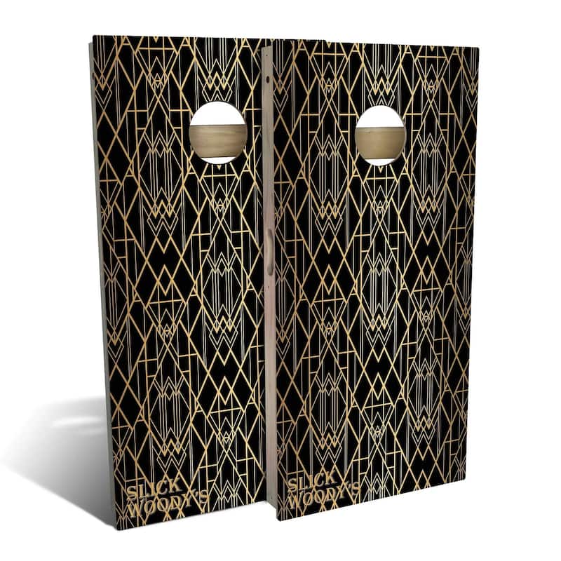 Art Deco Outdoor Cornhole Board Set - Backyard 2x4 - Include Hole Lights