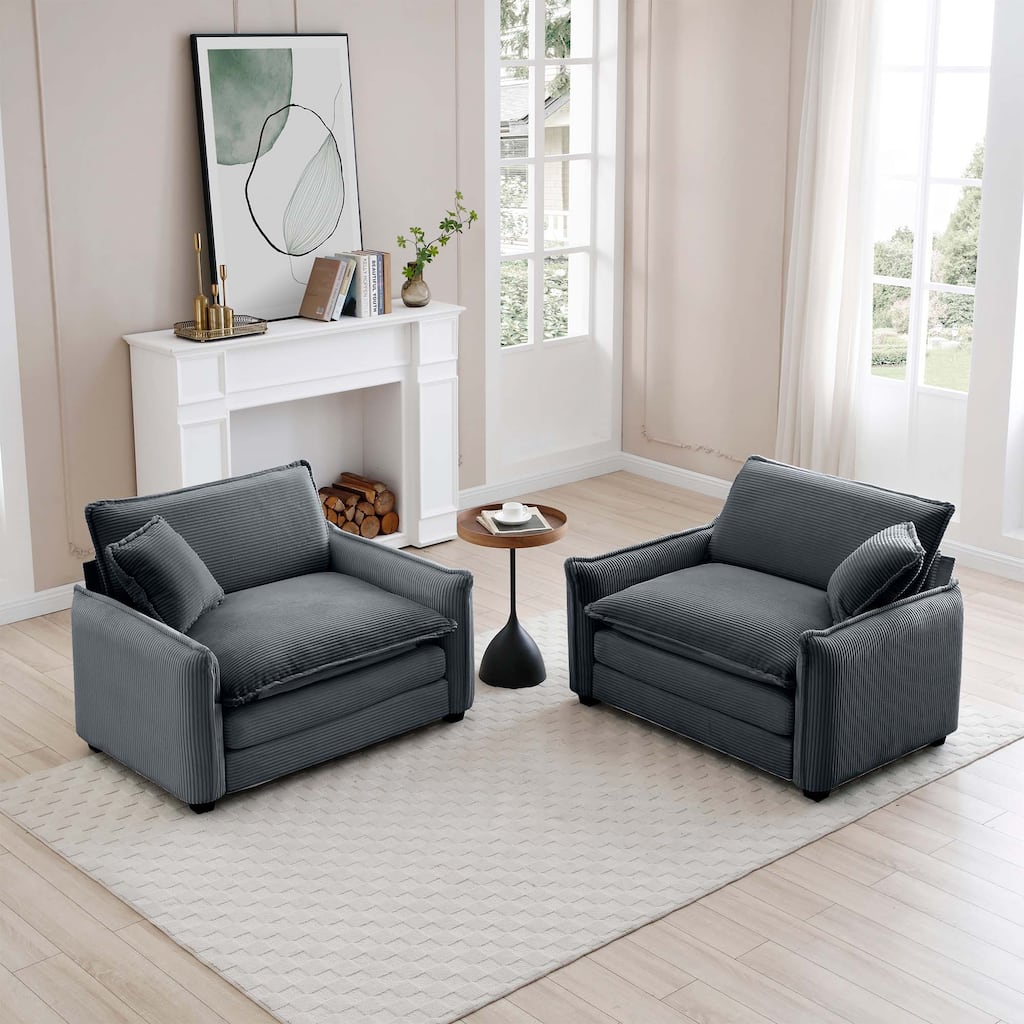 Corduroy Single Sofa Chair Set of 2, 41"W Oversized Accent Chairs, Modern Upholstered Armchair with Pillow for Office, Apartment