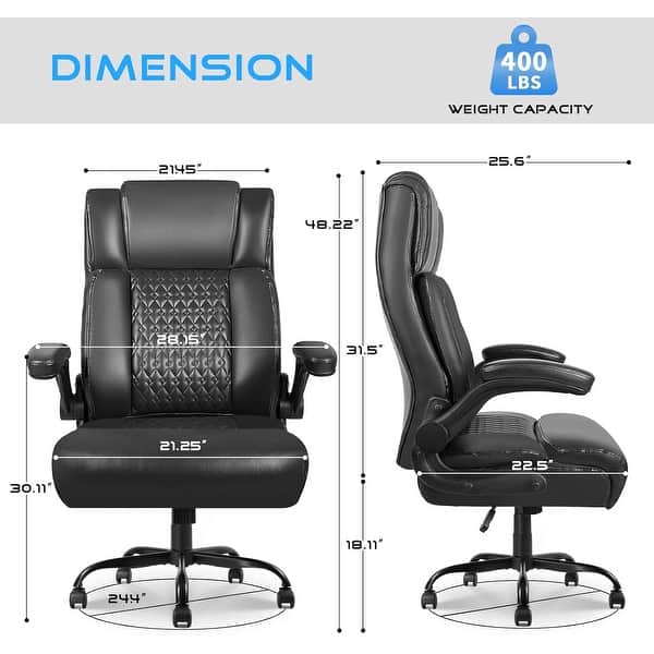 dimension image slide 2 of 3, BOSSIN Executive Office Chair,Big and Tall Office Chair with Ergonomic,High Back,and Lumbar Support