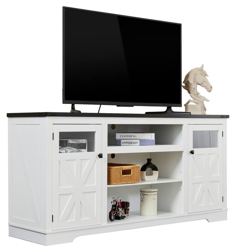 Ukuowu 66" Rustic Farmhouse TV Stand for 75 65 inch TV with Storage Cabinets for Living Room Bedroom - White