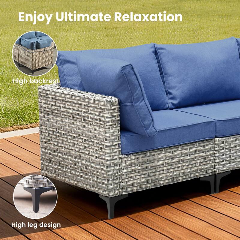 HOOOWOOO 11-piece Outdoor Patio Sofa Wicker Furniture Swivel Chair Set with 54" Fire Pit Table