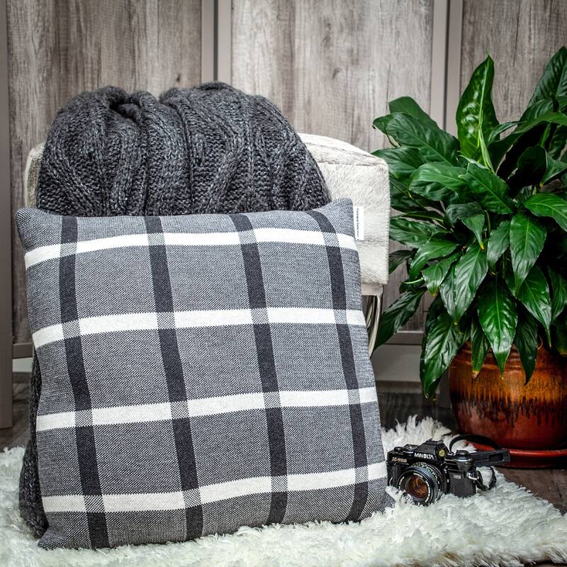 20” Iron Gray and Black Transitional Striped Knitted Square Throw Pillow
