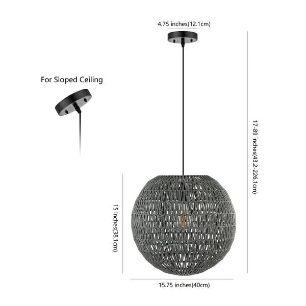 dimension image slide 3 of 4, Campana 1-Light Bohemian Modern Woven Rattan/Iron LED Pendant, by JONATHAN Y