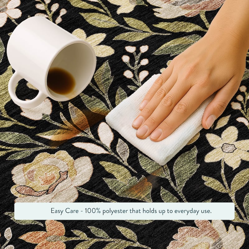 Machine Washable Indoor/ Outdoor Floral Garden Chantille Rug