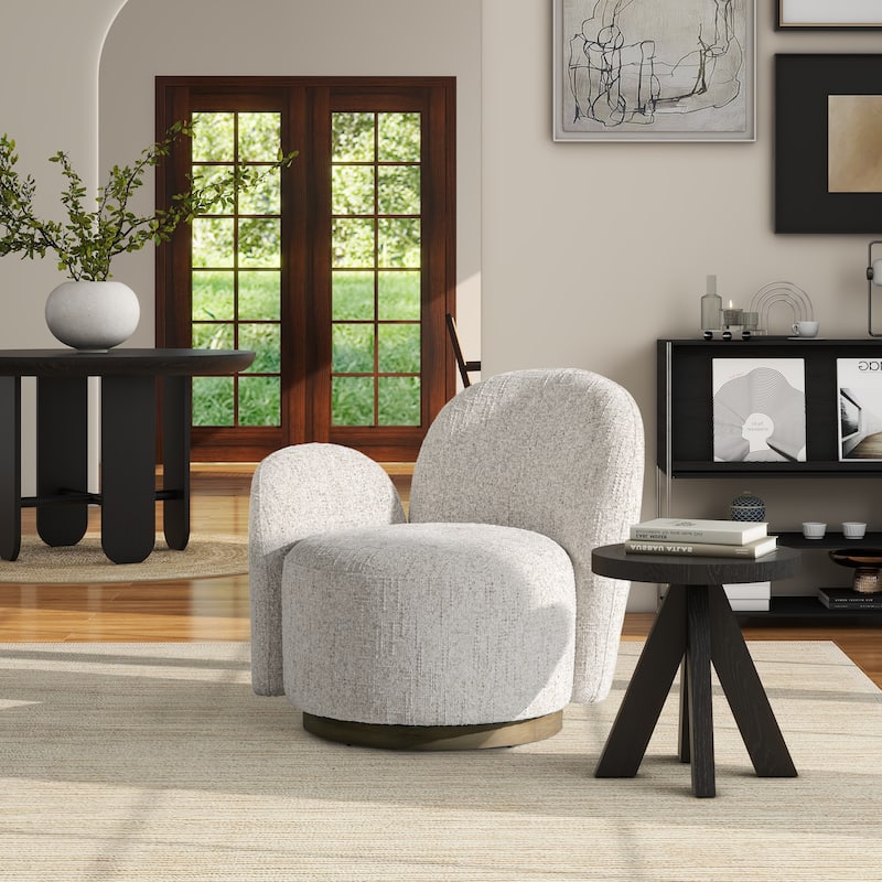 Duo 31.5" Single Curved Arm Swivel Accent Chair - Left Arm Facing - Single - Beige Greige Chenille