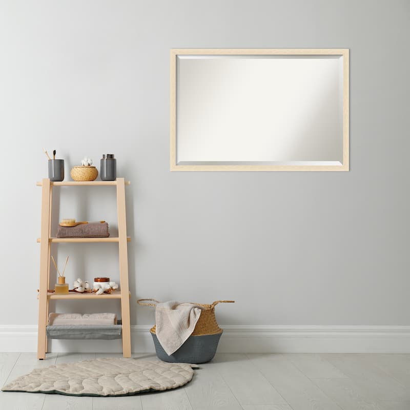 Woodgrain Stripe Beveled Wood Framed Bathroom Vanity Wall Mirror