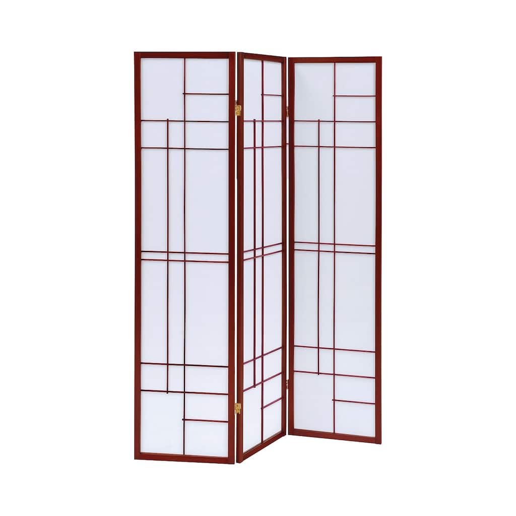 3 Panel Folding Floor Screen, White and Cherry