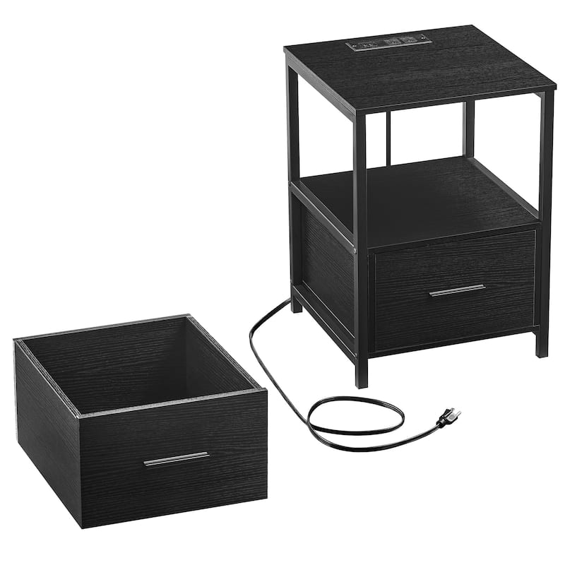 VECELO Mid Century Modern Nightstand with Charging Station USB Port