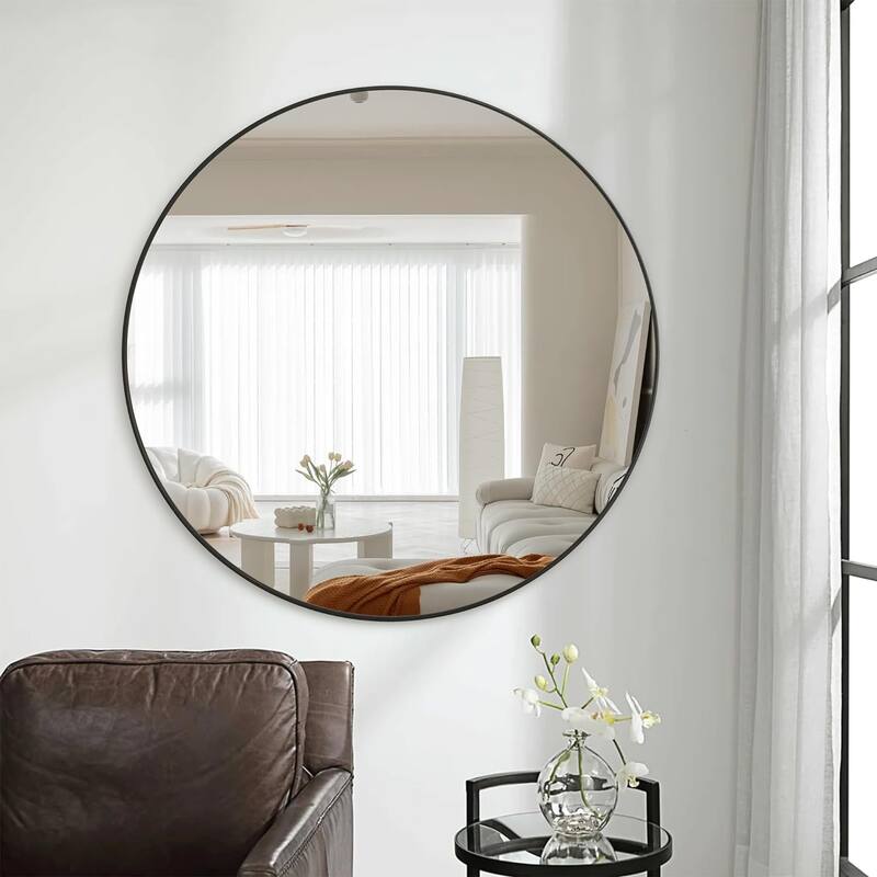 KIOTEE Full Length Round Aluminum Alloy Framed French Cleat Mounted Wall Decor Bathroom Vanity Mirror with 5-Year Warranty