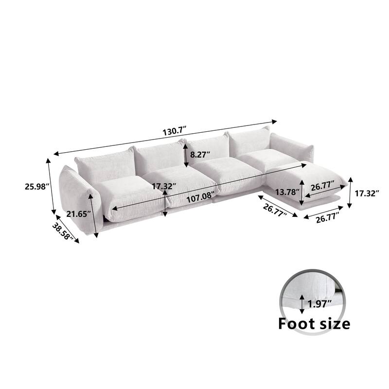 Modular Sectional Sofa Chenille Fabric Sofa with Ottoman