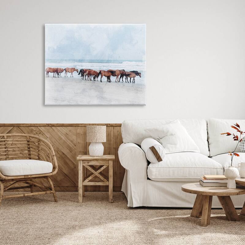 Stupell Horse Herd Grazing Beach Shore Canvas Wall Art by Lil' Rue