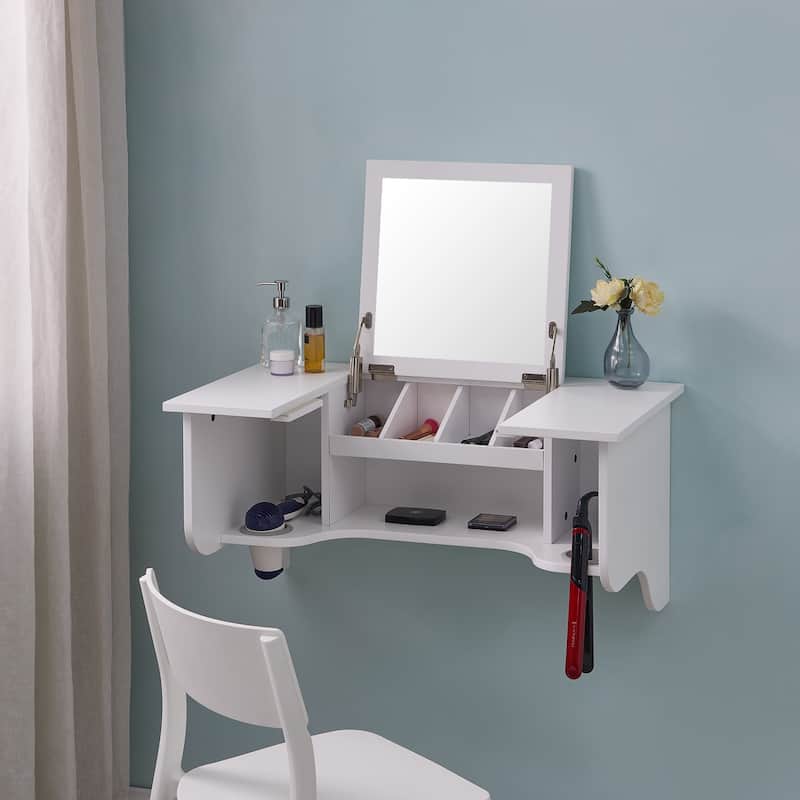 SEI Furniture Black Wall Mounted ledge with Vanity Mirror