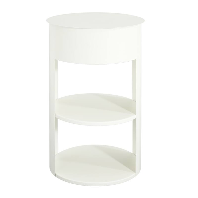 Indoor 3-Tier Metal Round Side Table with Sliding Door Cabinet