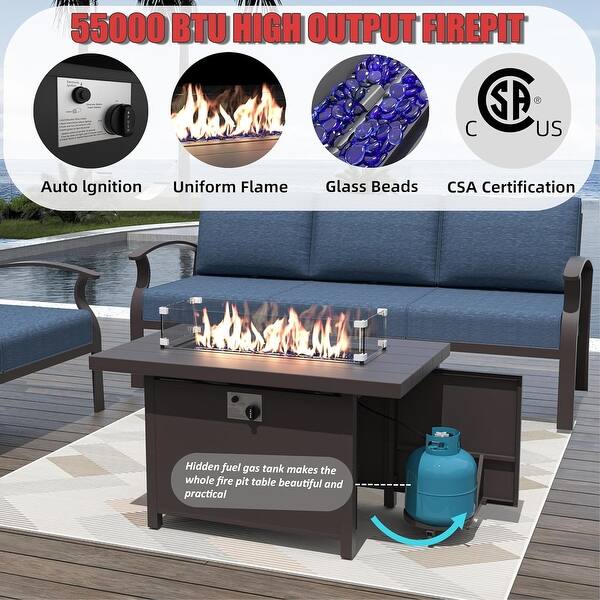 Aluminum Corner Sofa Set, Patio Outdoor Combination Sofa Set with Armrests and Foot Rests