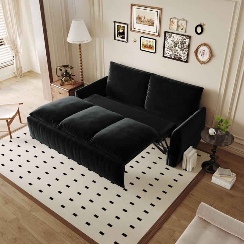 Velvet Loveseat Daybed, Pull Out Sofa Bed with Blanket Set, 3-Seat Convertible Sleeper Sofa with 2-in-1 Pillow