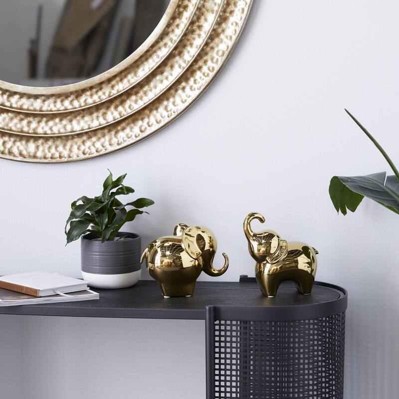 The Novogratz Gold, Silver, Black, White or Multi Colored Porcelain Ceramic Elephant Decorative Sculpture (Set of 2) - Gold