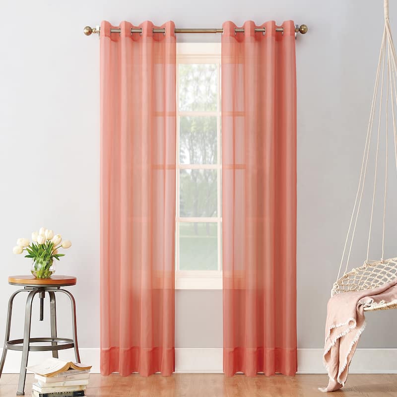 No. 918 Emily Voile Sheer Grommet Curtain Panel- Single Panel - 59x63 - Coral