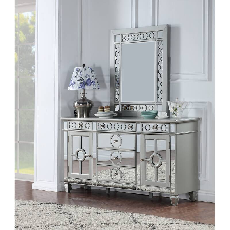 Geneva 43 in. W x 44 in. H Rectangle Framed Silver Champagne Server Mirror