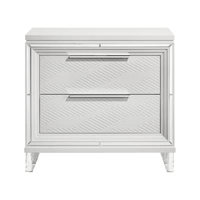 2 Drawers Wooden Nightstand with Chrome Metal Hardware in White
