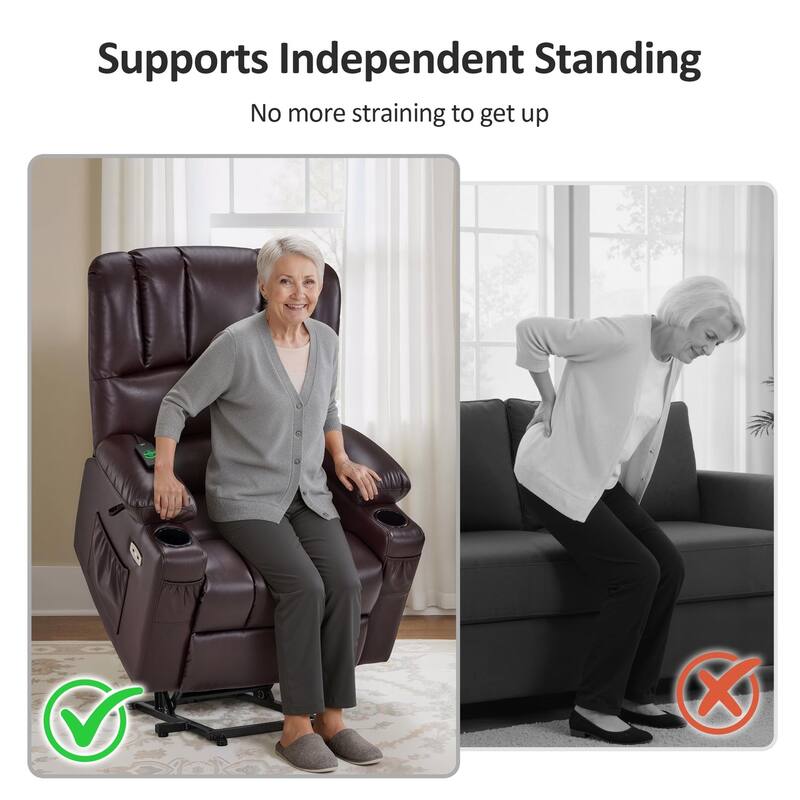 MCombo Power Lift Recliner Chair, Massage and Heat for Elderly, Extended Footrest,Cup Holders, USB Ports 7095
