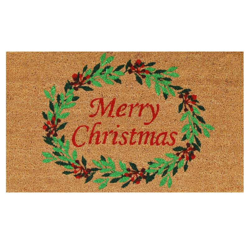 HomeRoots 17" X 29" Brown Red And Dark Green Christmas Merry Christmas Outdoor Coir Door Mat - 17.00' X '29.00